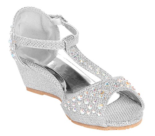Image of Olivia K Girls Glitter and Rhinestone Open Toe Wedge Heel (Toddler /Little Girl)