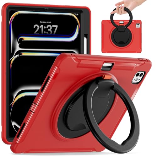 Funda para iPad Pro 13 M5 2025抗震壳带360度旋转支架与屏幕保护红