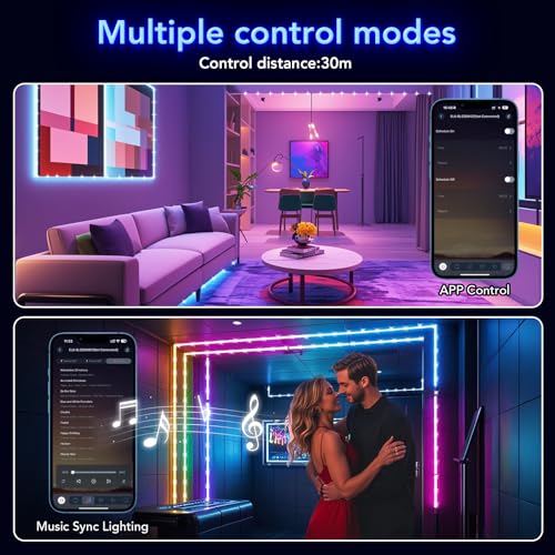 SILFU Outdoor LED Strip Lights, 100FT Waterproof IP67 Led Lights for Bedroom RGB, 24Key 2.4G Remote with App Control, Music Sync Color Changing Rope Lights for Room Decoration