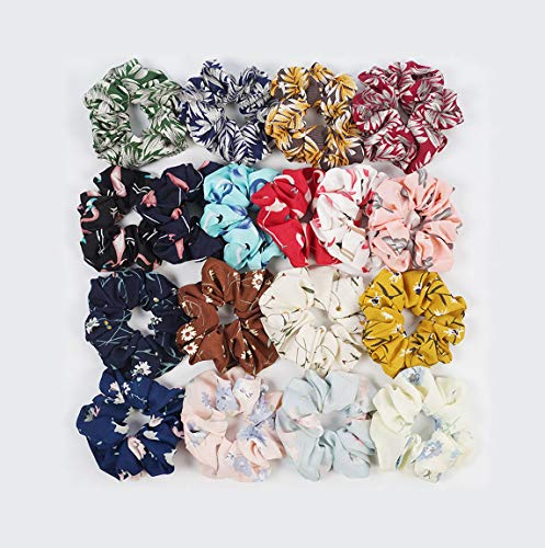 Frola 18 Pack Hair Scrunchies Women Flower Chiffon Hair Scrunchy Hair Bobbles Scrunchy Hair Ties Ponytail Holder for Girls Women, 18 Colors