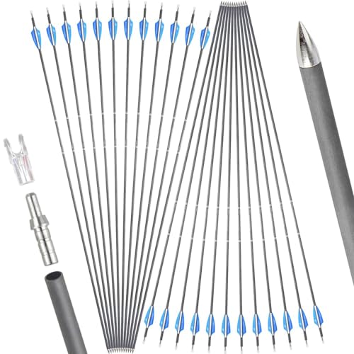 wolfman 32 Zoll 100% Reines Pfeile Carbon Pfeile für Bogenschießen Spine 500/600/900 Zielbogenschießen Jagdpfeile Carbonpfeile mit 2 Zoll Gummi Federn für Recurvebogen Compoundbogen (Sp 900, 24Pcs)