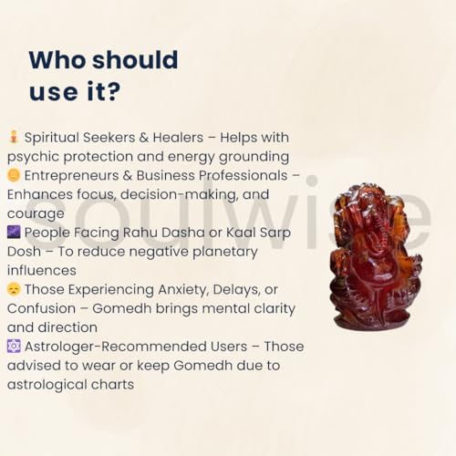 Image of SOULWISE Gomedh Ganesha Idol Hand Carved Hessonite Garnet Stone Decorative Figurine for Home Temple Spiritual Decor and Festive Gifting