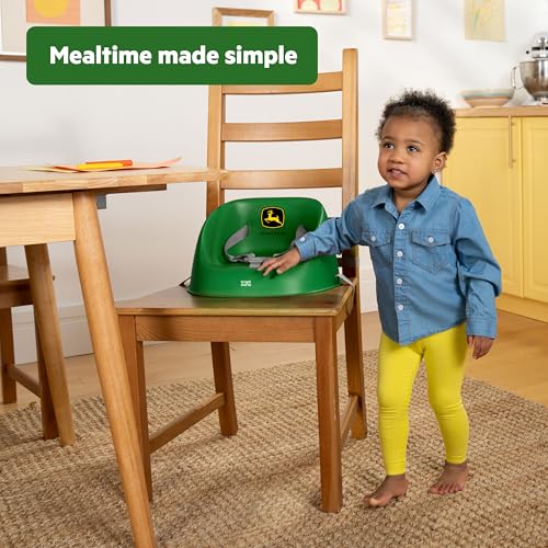 Image of Bright Starts John Deere My Spot Easy-Clean Booster Seat, Portable Dining Chair Booster with 3-Point Harness, Green, 6 Months - Toddler