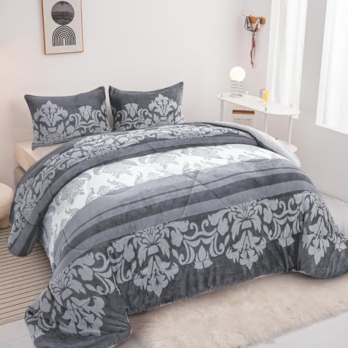 BESCH Edredón Invierno Borreguillo Nórdico 180x240cm para Cama 90/105 con 1 Funda Almohada - Edredón Borrego Sherpa Extra Suave, Cálido, Gruesa - Flores