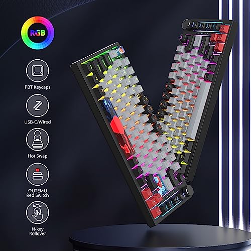 Image of Fogruaden Wired 75% Mechanical Keyboard, Hot Swappable Gasket Mount With Red Switch, RGB Backlit 82 Keys TKL, NKRO Compact Gaming With Knob (Dolch)