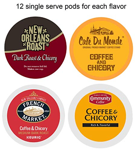 New Orleans Coffee & Chicory Sampler Single Serve Cups Variety Box (48 Count)