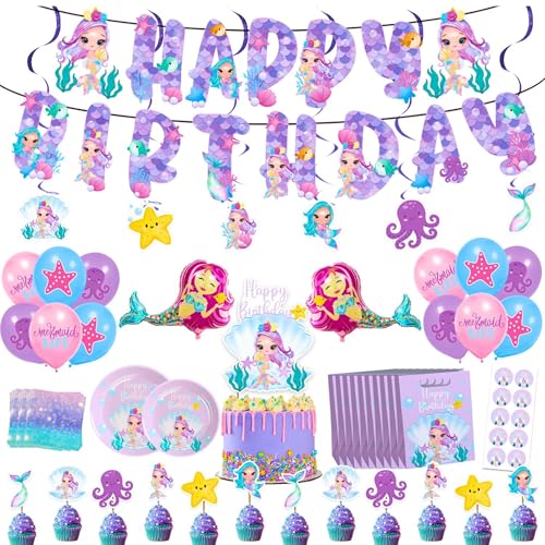 Enchanted Event Decor MERMAID-909 Birthday Party Supplies/ Decorations - Mermaid Birthday Banner, Goodie Bags, Plates cover