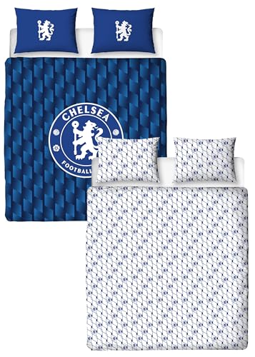 CHARACTER WORLD Chelsea FC Parure de lit double avec housse de couette réversible Motif géométrique Bleu