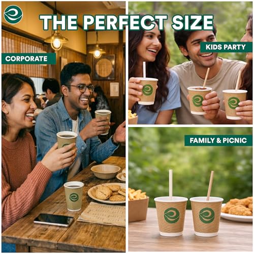 Image of ECO SOUL | Paper Ripple Cups for Hot Drinks | 180 ml - Pack of 25 | Premium-Quality, Leak-Resistant, & Durable | Triple-Layer Ripple-Wall Disposable Coffee Cups for Tea & Hot Beverages (Brown)