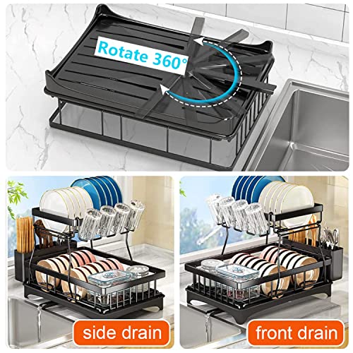 Aokon Large Dish Drying Rack With Drainboard, Detachable 2 Tier Stainless Steel Dish Rack, Over The Sink Dish Drying Rack Organizer Shelf With Utensil Holder Cup Rack For Kitchen Counter #TOP3