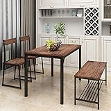 Life In Color 4 Piece Dining Set Wood for Home, Kitchen Table Set/Computer Desk with Storage Rack,Rectangular Table, 2 Chairs and Bench, Steel Frame (Brown)
