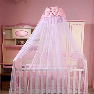 RuiHome Dome Style Hanging Baby Mosquito Net Princess Girls Bed Canopy with Pink Bowknot Decor, Netting with Bracket