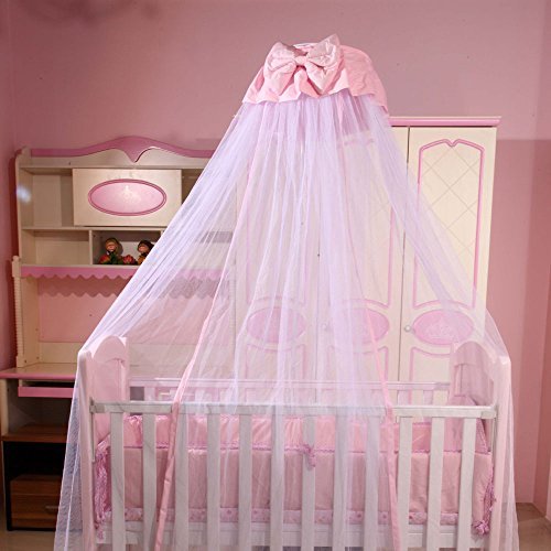 Ruihome Dome Style Hanging Baby Mosquito Net Princess Girls Bed Canopy With Pink Bowknot Decor, Netting With Bracket #TOP5