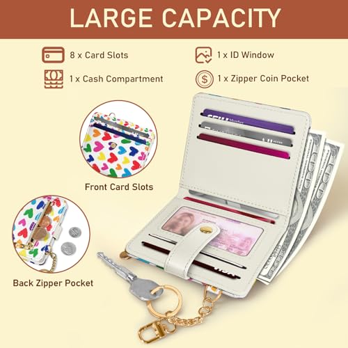 Image of Jogjam Raining Hearts Rfid Ladies Wallet, Small Slim Thin Compact Credit Card Women Wallet, PU Leather Bifold Cash Zipper Coin Pocket ID Window for Female