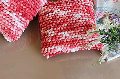 Image of Monstera Hut Boho POM POM Red Velvet Cushion Cover Pack of 2, (Cushion Cover 16x16inch) (40.6 x 40.6 cm)