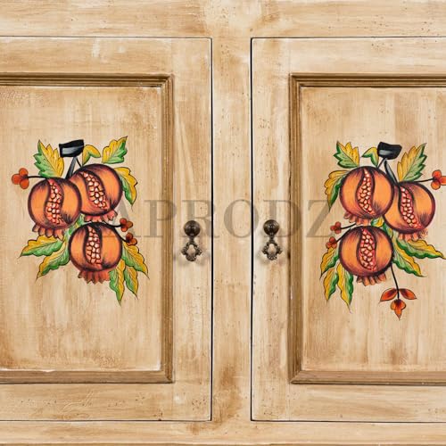 Image of APRODZ Wooden Handpainted Crockery Display Sideboard Storage Cabinet for Home (Cream & Natural Finish)