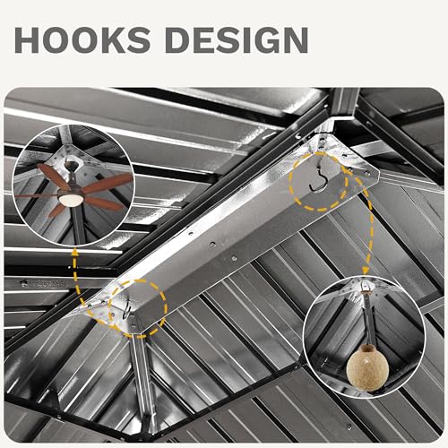 DWVO 10x12ft White Gazebo Hardtop Double Roof Canopy Outdoor Galvanized Roof Aluminum Gazebo with Netting and Curtain Garden Tent for Patio, Backyard and Deck, Grey Curtain - Image 3