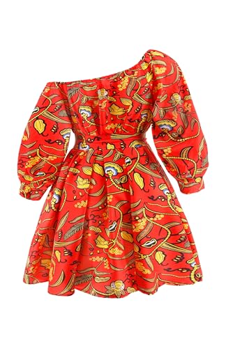Image of Women Boho African Floral Print Pleated Short Midi Dress Multi-Way Dress for Casual Rave Club Party