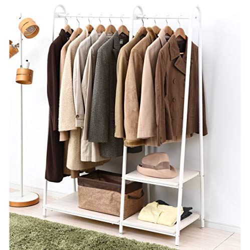 山善 ハンガーラック 幅106.5×奥行39.5×高さ151cm A型タイプ 棚板付き 全体耐荷重90kg 見せる収納 組立品 ホワイトウォッシュ/ホワイト ASH-C(WW/WH)