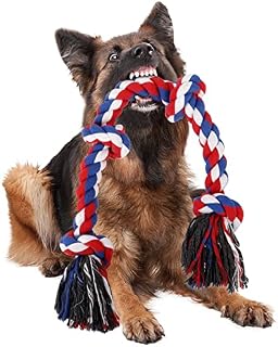 VIEWLON XL Dog Rope Toys - Durable Dog Chew Toy 4 Knots Rope for Aggressive Chewers / Tug of War, 30inch Interactive Toys for Boredom, Pull Rope for Small/Medium Dog Breeds Teeth Cleaning.