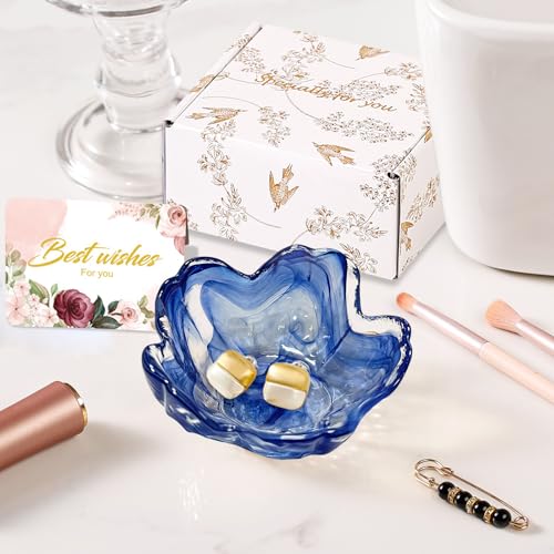 Image of Gifts for Women Flower Jewelry Dish Ring Holder Dish Jewelry Tray Bathroom Vanity Organizer Blue Room Decor Aesthetic Nightstand Bedroom Decor Trinket Dish Small Friendship Wedding Birthday Gifts