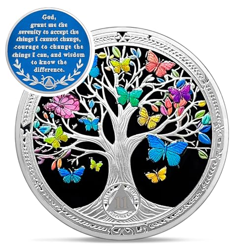 Vintage 11 Month Sobriety Coin - Addiction Recovery Tree of Life AA Coins - 330 Day Butterfly AA Chips and Medallions - 1-20 Prime NA AA Living Clean Narcotics Alcoholics Anonymous Gifts for Men Women