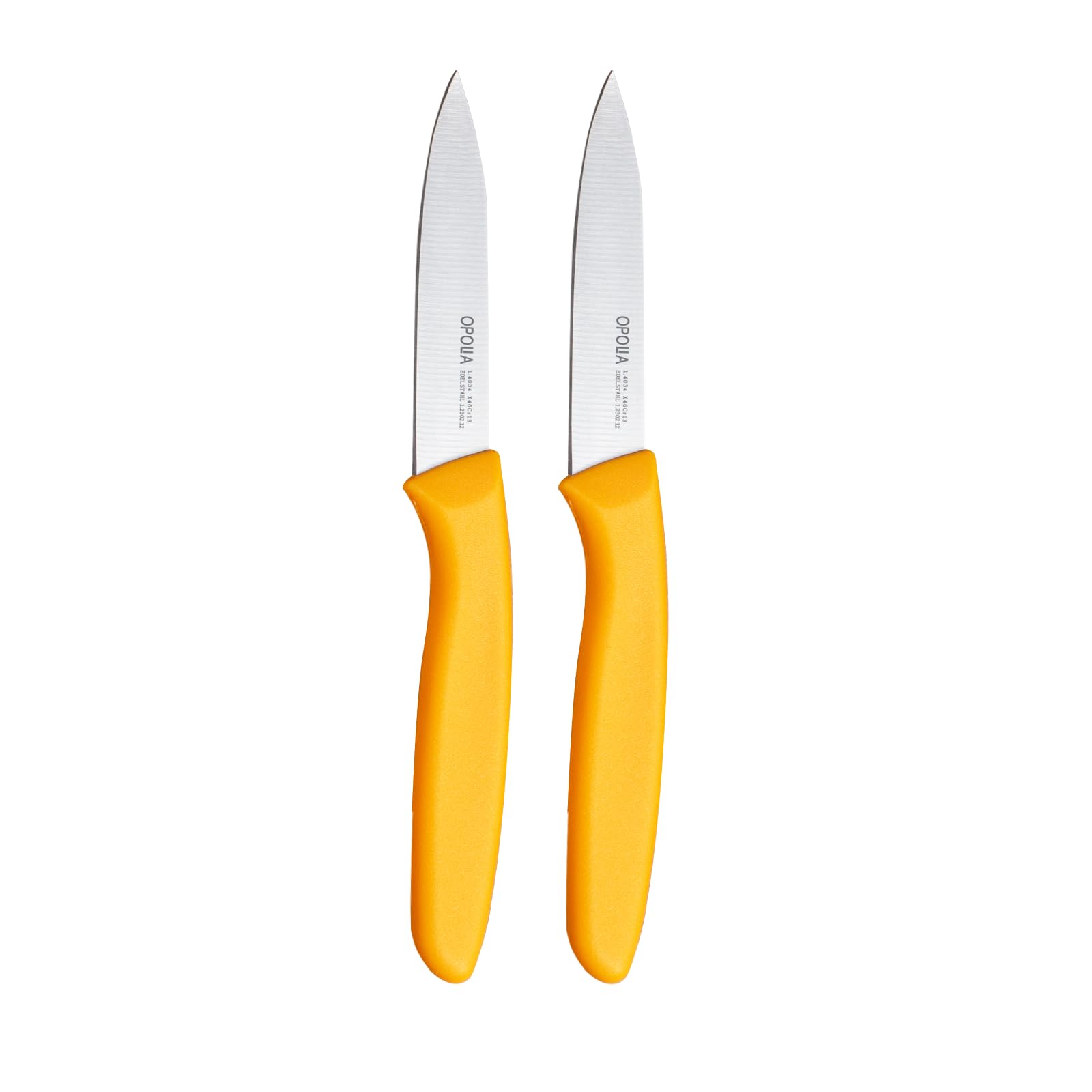 OPOLIA Paring Knife Fruit Knife Set (Pack of 2), Stainless Steel, Extra Sharp Blades, Sturdy Plastic Handle, Knife for Cutting Fruit and Vegetables.Orange