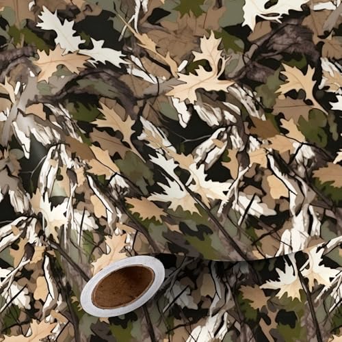 RUSPEPA Woodland Camo Wrapping Paper Roll for Men Mini Roll Hunting Forest Camouflage Design Gift Wrap Paper Perfect for Birthday Military-Themed Party Veterans Day Outdoor 17 Inches x 16.4 Feet