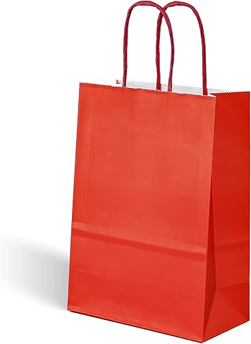LFCXHTY Bolsas de regalo rojas pequeñas de papel kraft con asas para compras, bodas, baby shower, fiestas de cumpleaños, envoltura de regalos, 30