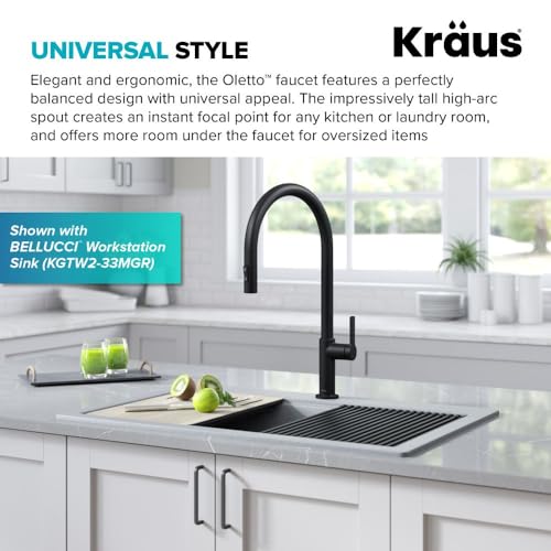 Image of KRAUS Oletto High-Arc Single Handle Pull-Down Kitchen Faucet in Matte Black, KPF-2821MB