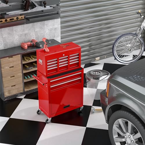 GDWELL Rolling Tool Chest?Mobile 8-Drawer Toolbox?Lockable and Detachable Storage Tool Cart?for Workshops and Warehouses (Red)