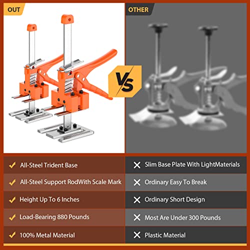Image of Labor Saving Arm Jack Handle 2 Pack,15 in Construction Jack,Multifunctional Furniture Jack for Installing Cabinets and Wall Tile Height Adjuster Handheld Lifter Tool, Load 400LBS, Orange