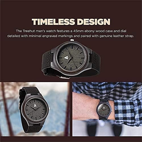 Treehut Ebony Wooden Watches for Men,Japanese Quartz Movement, Stylish Exotic Wrist Watch with Black Leather Straps, Watch Made from Wood, Relojes para Hombre - Image 3