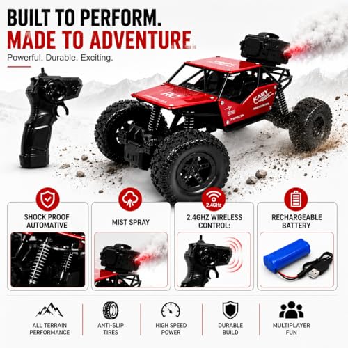 Image of Braintastic Rock Climbing RC Cart Off-Road Rock Crawler Truck Vehicle 2.4ghz 2wd 1: 20 Radio Remote Control Car Toys for Kids 5+ Years (Red)