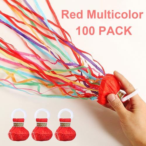 Image of 100Pack Streamers Popper Hand Throw Streamers No Mess Confetti Magic Paper Cracker for Celebration Birthday Propose Engagement Wedding Graduation Party Favors (Multi Color)