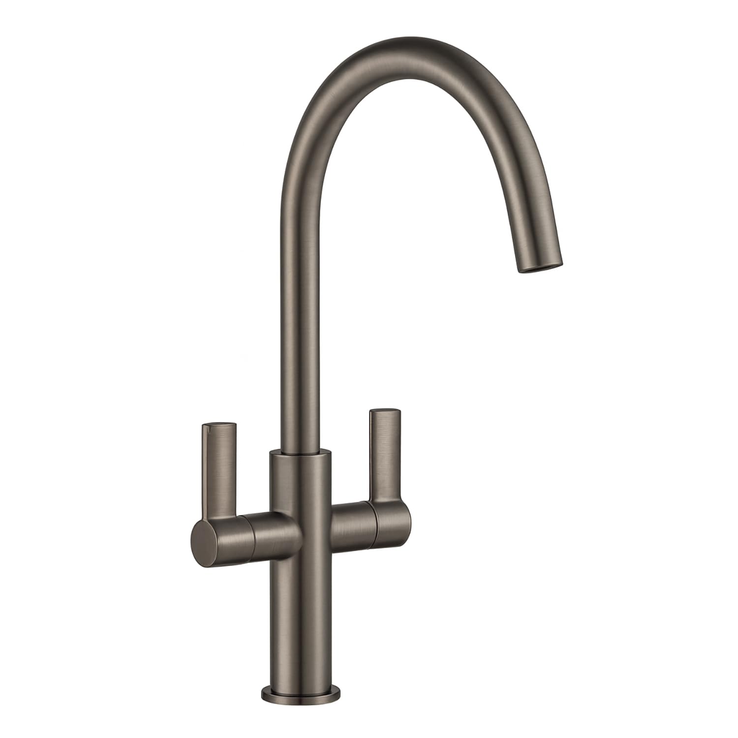 Xcel Home Gun Metal Jeroni Gunmetal Kitchen Mixer Tap With Swan Spout And Dual Handles – Durable Modern Finish