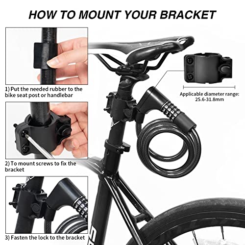 Olywan 4Ft Cable Lock With Combinition And 2 Keys Anti-Theft Bike Code Lock With Mounting Bracket For Mountain Bicycle Motorbike Gate #TOP4