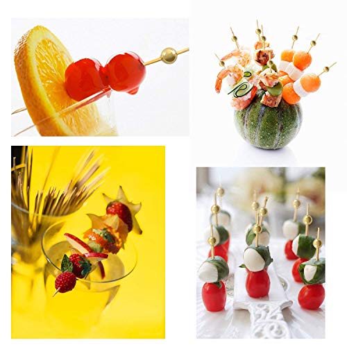 Comicfs 200 Counts Cocktail Picks 4.7" Handmade Bamboo Picks Toothpicks Sandwich Appetizer Cocktail Sticks Party Supplies Bonus Comicfs Portable Toothpick Box Pocket Set, Gold Pearl -30 #TOP5
