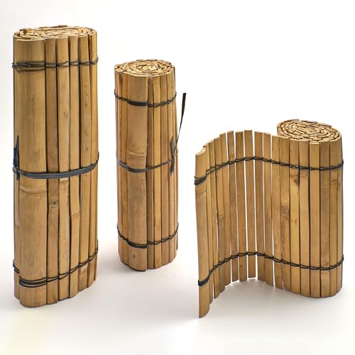 Flexible filigrane helle Beetumrandung aus Bambusleisten, Rasenkante, Einfassung für Beete und Mörtelkübel, L: 200 cm (Höhe 40 cm, 1)