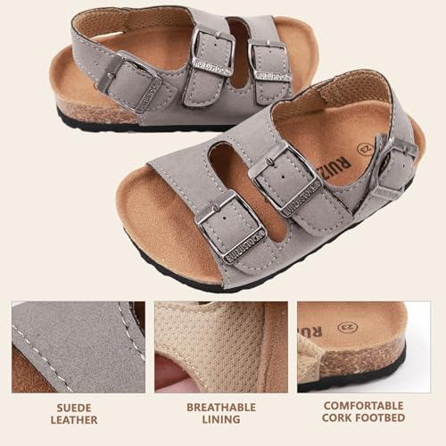 Image of Kid Sandals Boys Girls Comfort Cork Footbed Summer Slides Sandals Toddler Adjustable Buckle Slip-On Sandal Open Toes Casual Flat for Little Kid /Big Kid
