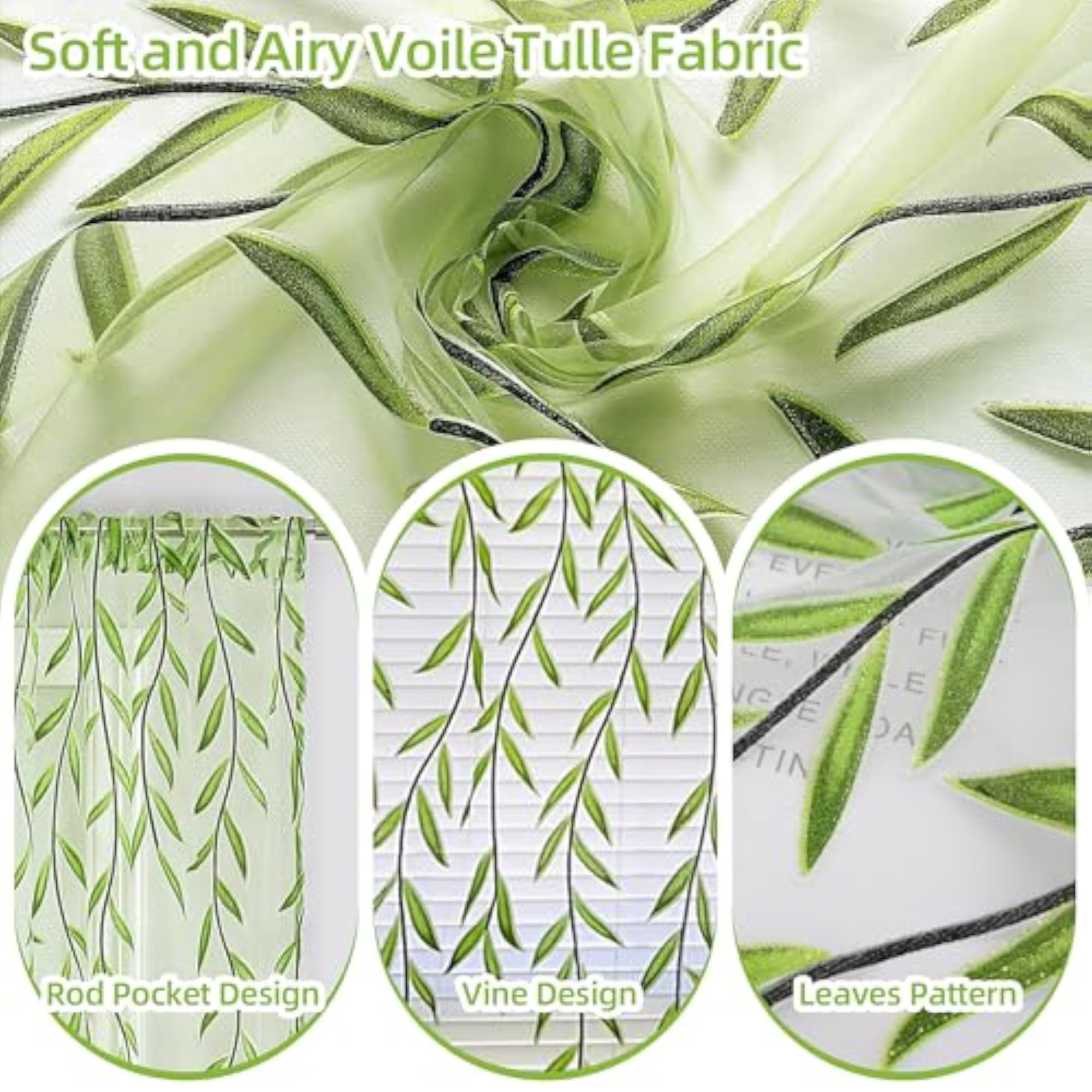 Voile Window Room Curtain Willow Leaves Print