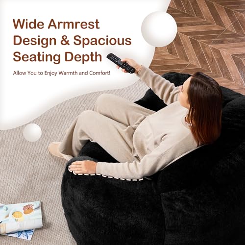Image of Giant Bean Bag Chair for Adults, Large Memory Foam BeanBag Chairs, Oversized Bean Bag Sofa with Filler, Faux Fur Big Reading Chair Comfy Floor Sofa Chair (Black)