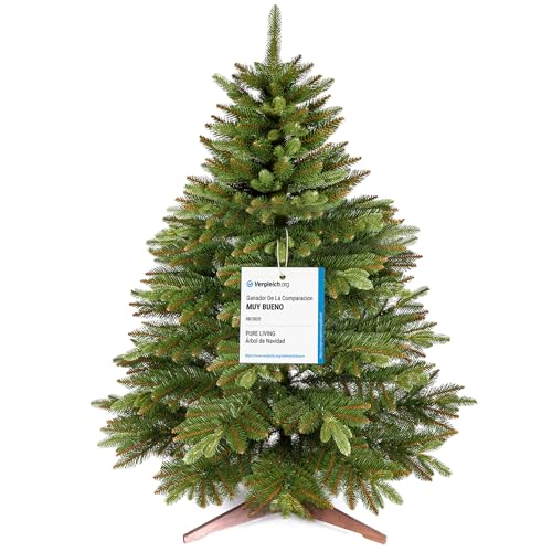 Árvore de Natal artificial premium 90 cm, ramos densos e realistas, com suporte de madeira e saco de armazenamento, árvore de Natal artificial de Pure Living