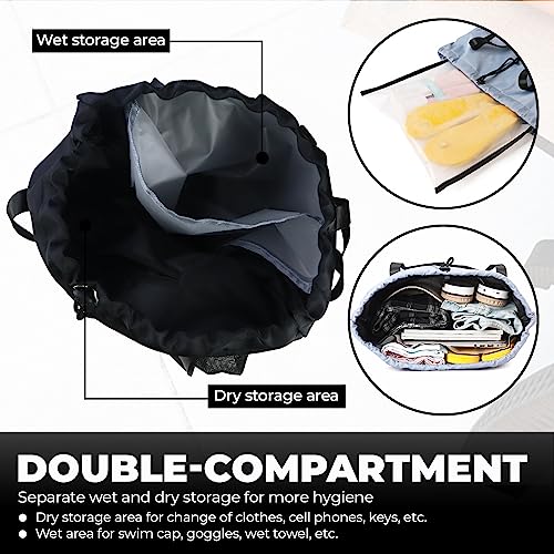 Drawstring Backpack Bag Water-Resistant Large String Cinch Bag with Wet Pocket & Long Handles Gym Bag Sports Beach Sackpack, Black3