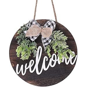 Ronde houten welkomstkaart voor buiten Binnen- en buitenkeuken Woondecoratie Restaurant Hanger Krans Welkomstkaart…