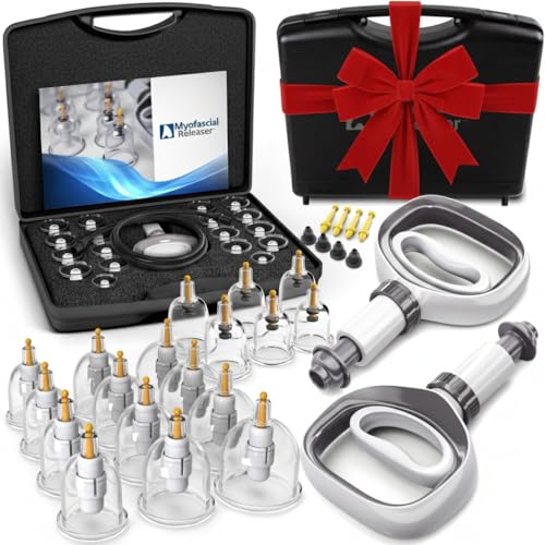 Myofascial Releaser Professional Cupping Therapy Set - 18 Multi-Sized Vacuum Cups with Two Hand Pumps and Detailed Cupping Book - Massage Cupping Set for Massage Therapists