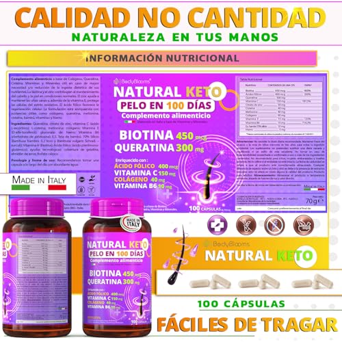 Biotina para el cabello NaturalKeto®| anticaida cabello mujer y hombre con 12 vitaminas para el cabello| caida del cabello mujer| biotina cabello piel y uñas |vitaminas para el pelo | anticaida pelo - imagen 7
