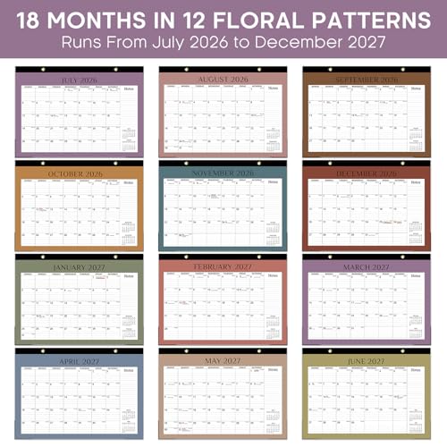 Image of 3 Pack of Desk Calendar 2026-2027, 18-Month Calendar Runs from July 2026 to December 2027, Large 17 inch x 12 inch Monthly Desktop & Wall Calendar for Home & Office - Boho