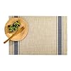 Restaurantware french countryside 16 x 12 inch dining table placemats set of 6 heat tolerant kitchen table mats navy stripe no stain khaki vinyl woven rectangle placemats easy to clean  urban country home decor