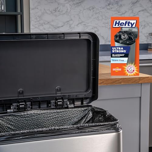 Image of Hefty Ultra Strong 13 Gallon Trash Bags,Black Tall Kitchen Trash Bags 13 Gallon Size,Break Resistant Drawstring Enclosure,Continuous Odor Control,Blackout,Unscented,40-Bags,(Pack of 6)